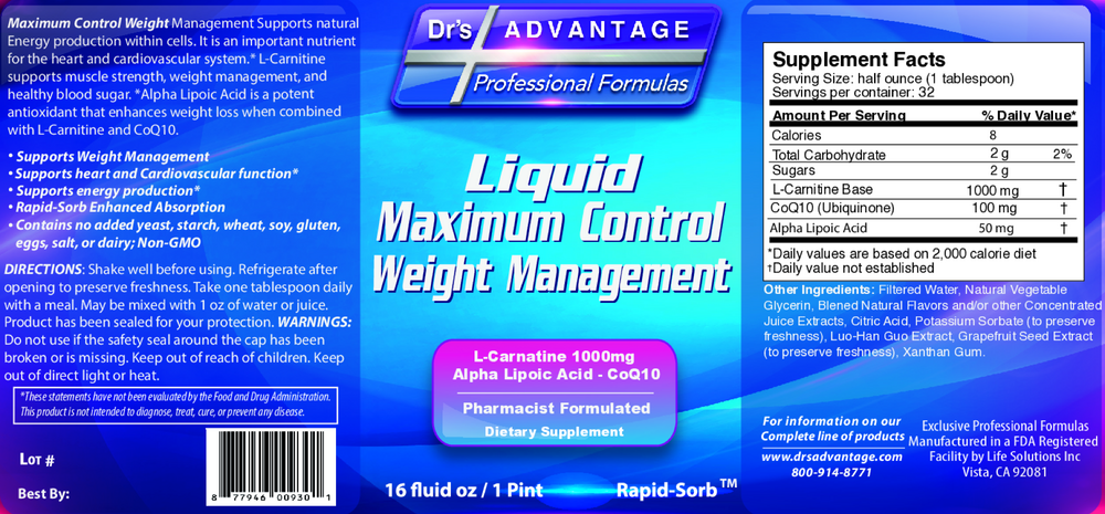 Dr's Advantage Liquid Maximum Control Weight Management 473ml