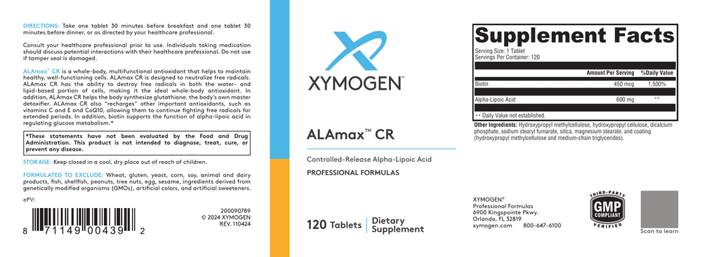 XYMOGEN ALAmax CR (Alpha Lipoic Acid) 120 tablets