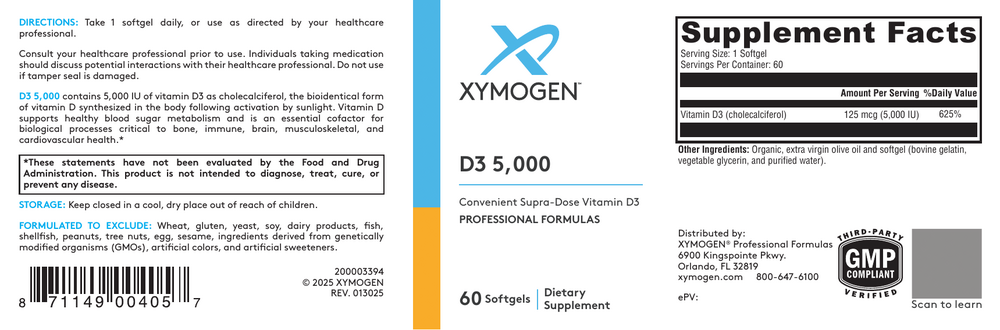 XYMOGEN D3 5000 60 capsules
