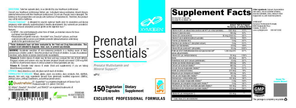 XYMOGEN Prenatal Essentials 150 capsules
