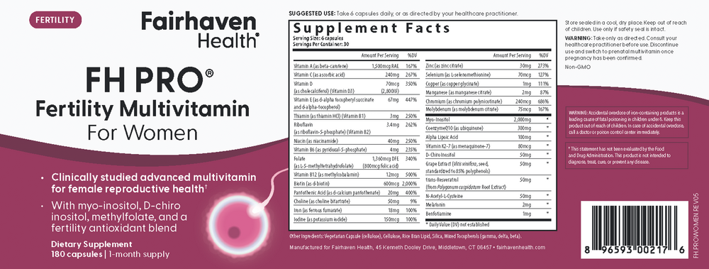 Fairhaven Health FH PRO® Fertility Multivitamin for Women 180 capsules