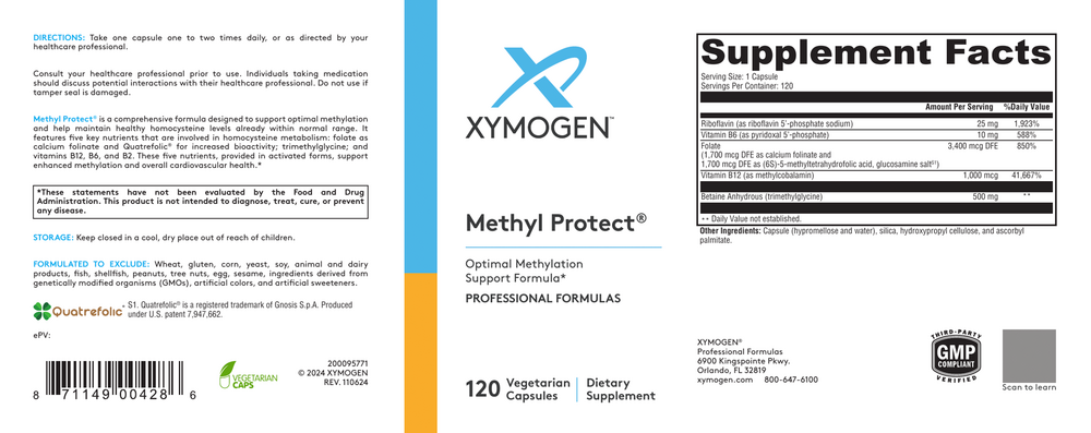 XYMOGEN Methyl Protect (Active B Vitamins) 120 capsules