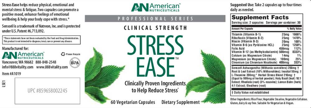 American Nutriceuticals Stress Ease 60 capsules