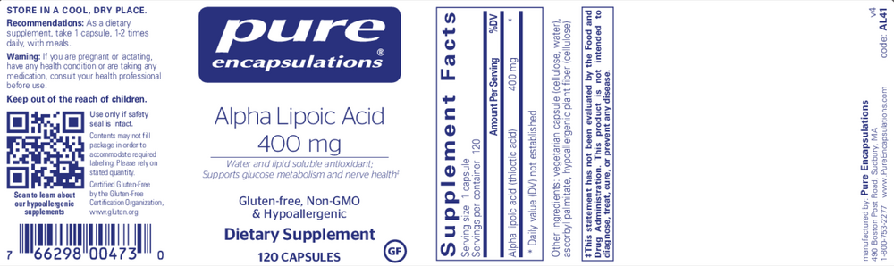Pure Encapsulations Alpha Lipoic Acid 400mg 120 capsules