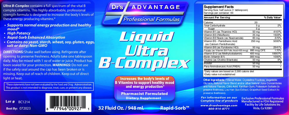 Dr's Advantage Liquid Ultra B-Complex 946.3ml