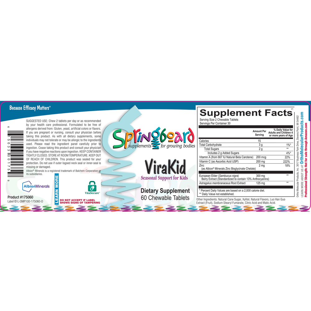 Ortho Molecular Products ViraKid Chewable 60 capsules