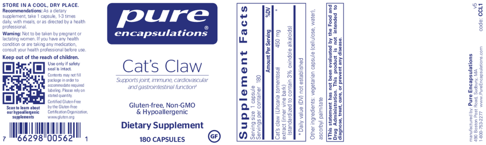 Pure Encapsulations Cat's Claw 180 capsules