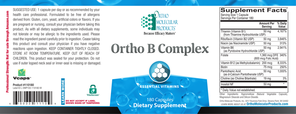 Ortho Molecular Products Ortho B Complex — 180 Capsules