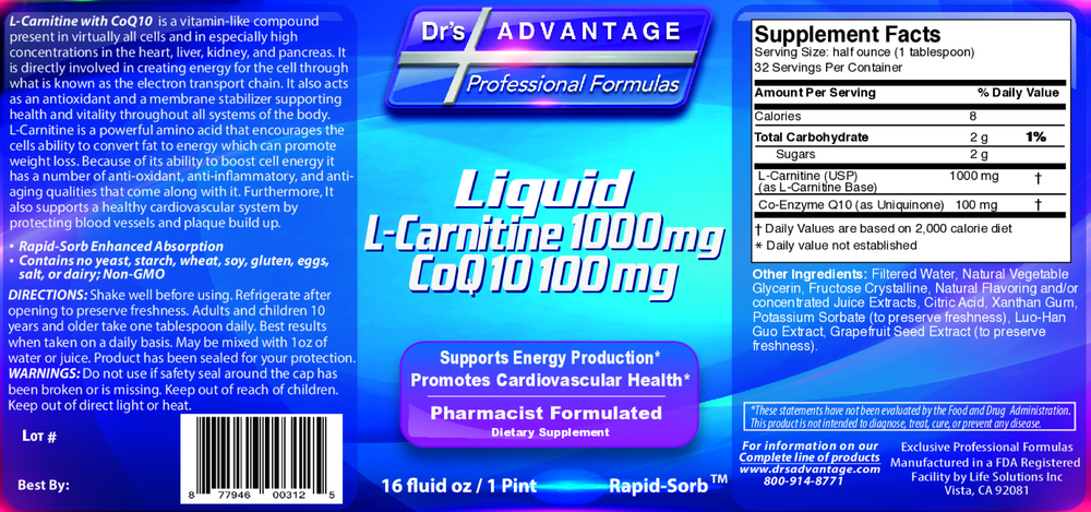 Dr's Advantage Liquid L-Carnitine CoQ10 473ml