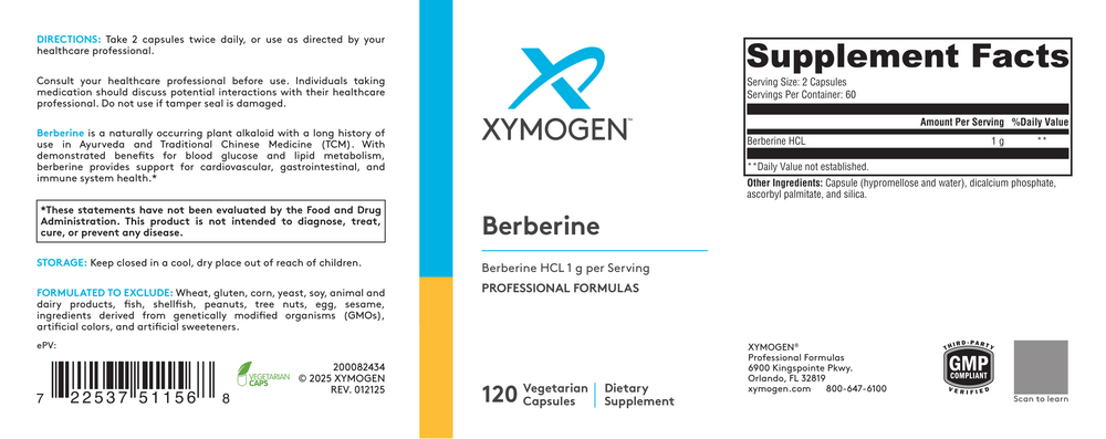 XYMOGEN Berberine (Berberine HCL) 120 capsules