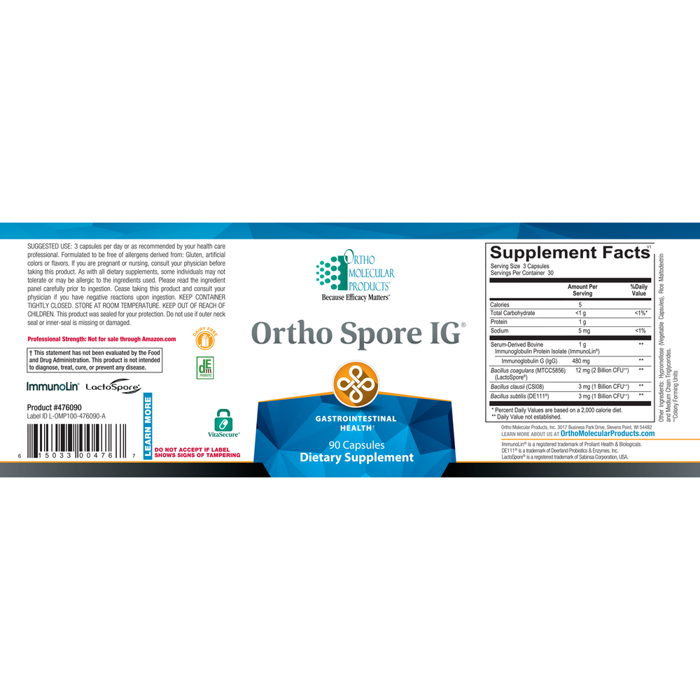 Ortho Spore IG – Probiotic & Immunoglobulin Support – 90 Capsules