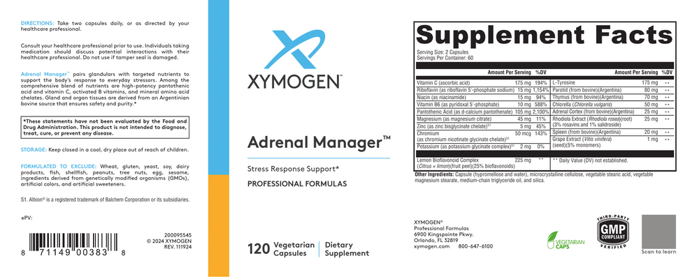 XYMOGEN Adrenal Manager 120 capsules
