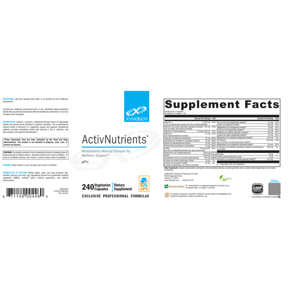 XYMOGEN ActivNutrients (Multivitamin) 240 capsules