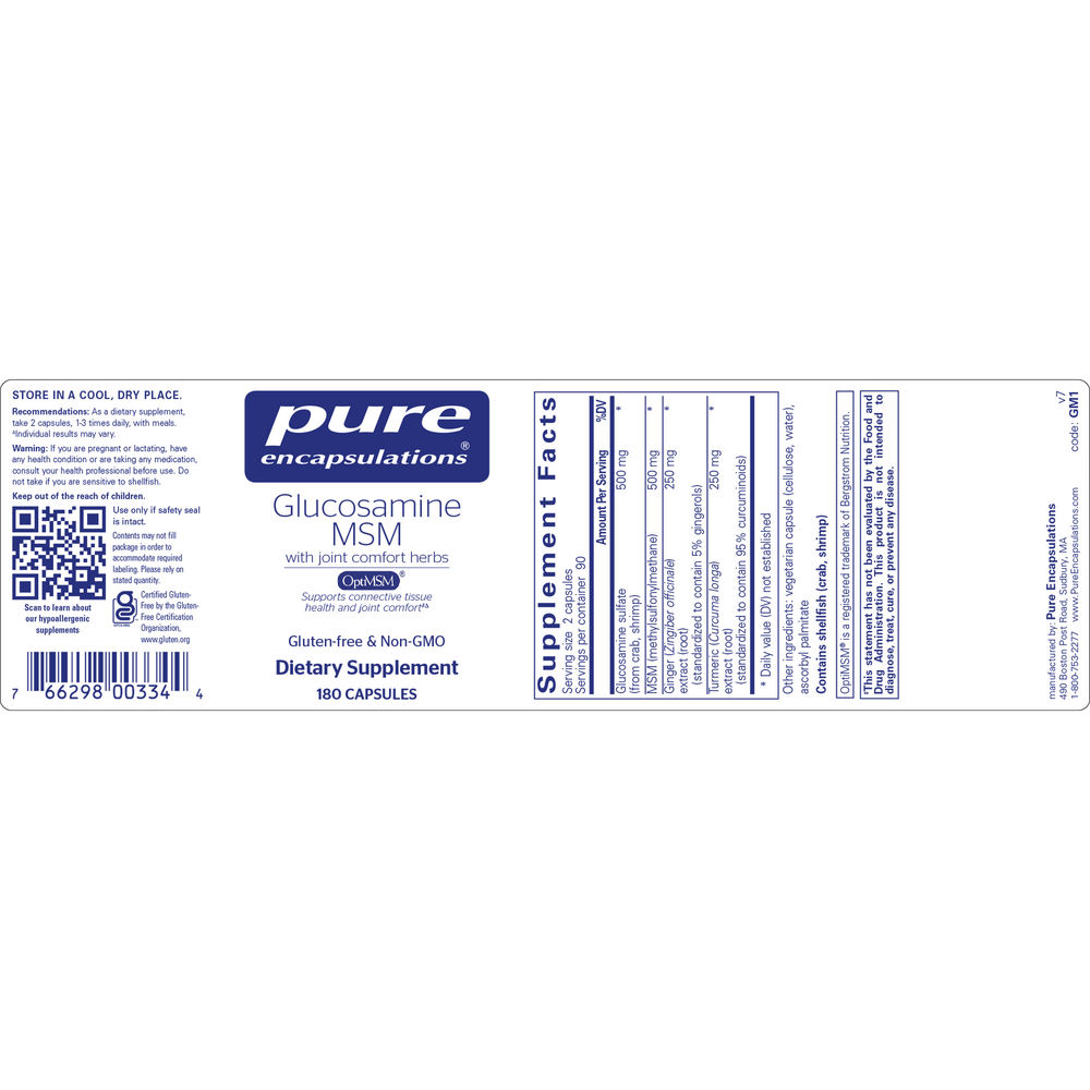 Pure Encapsulations Glucosamine MSM w/joint comfort herbs* 180 capsules