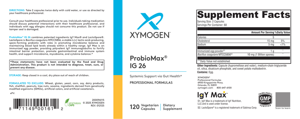 XYMOGEN ProbioMax IG 26 Probiotic 120 capsules