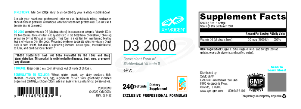 XYMOGEN D3 2000 240 softgels
