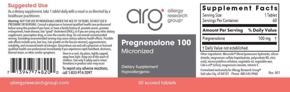 Allergy Research Group Pregnenolone 100 Hormone Support 60 tablets