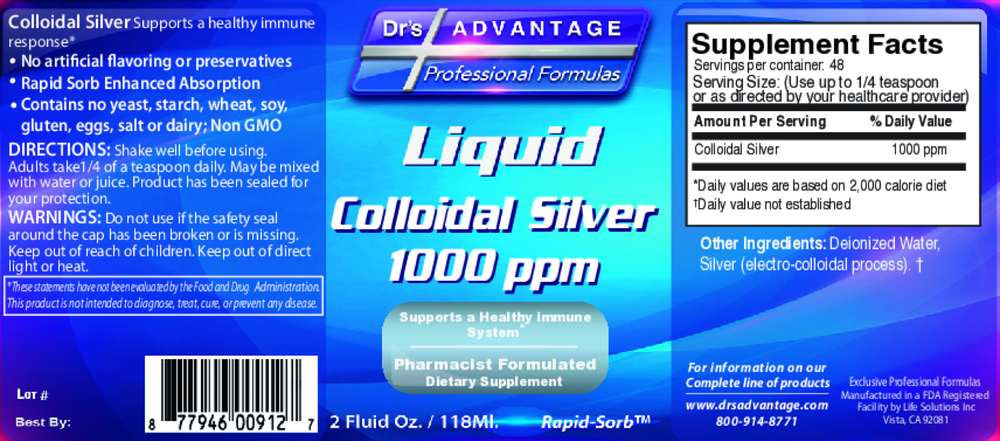 Dr's Advantage Liquid Colloidal Silver 1,000ppm 59.14ml