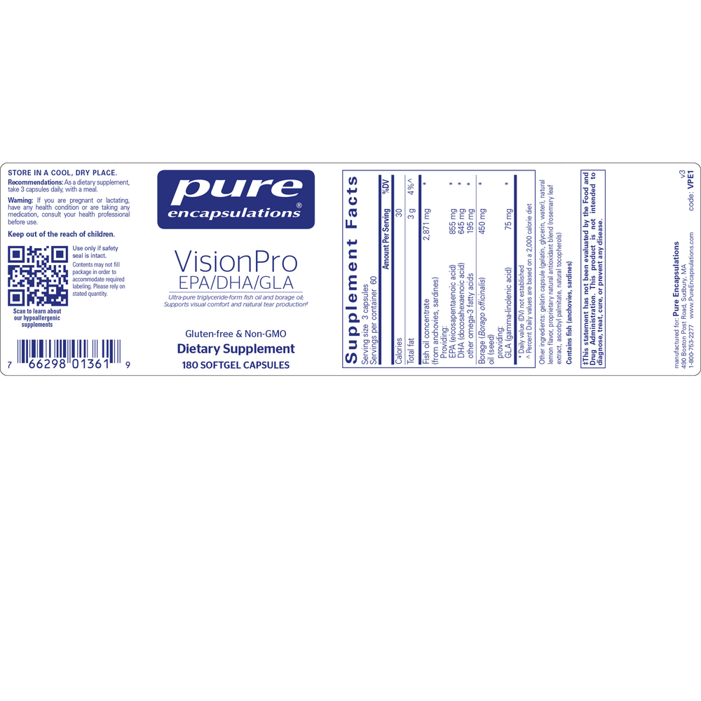 Pure Encapsulations VisionPro EPA/DHA/GLA* 180 capsules
