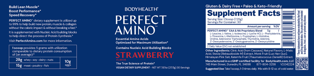 BodyHealth PerfectAmino Powder, Strawberry 217.5 Grams