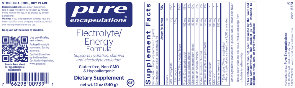 Pure Encapsulations Electrolyte/Energy Formula 340g