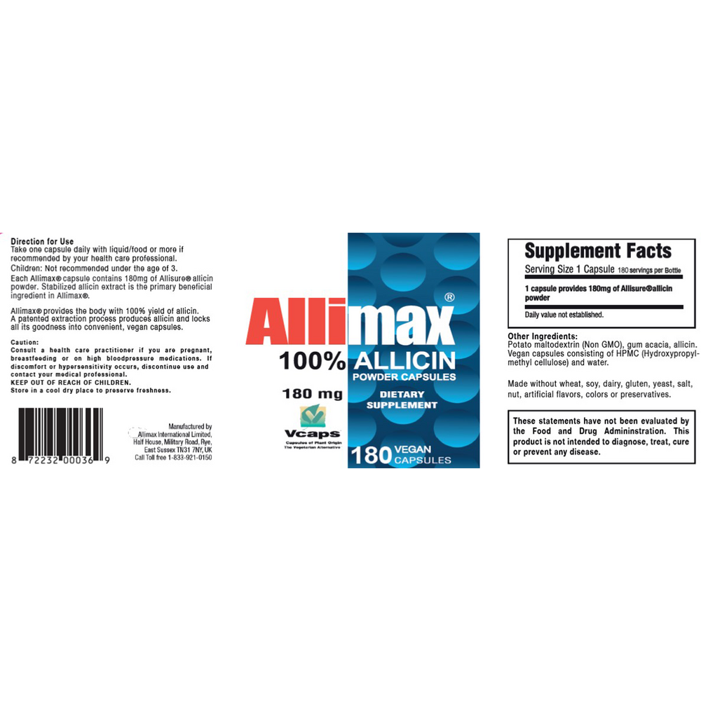Allimax Nutraceuticals Allimax 100% Allicin 180mg 180 capsules