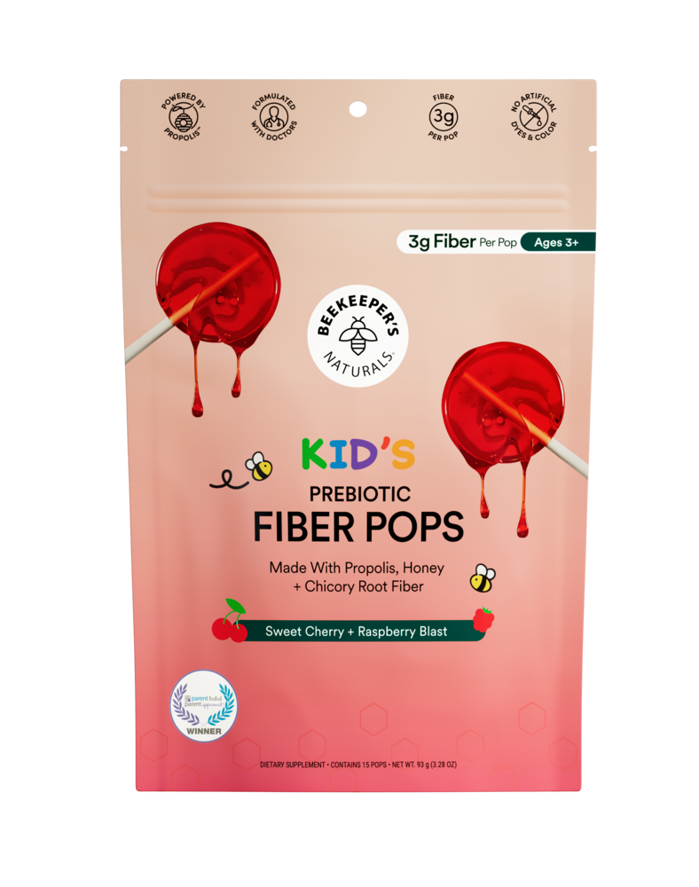 Beekeeper's Naturals Kid's Fiber Lollipops, Sweet Cherry and Raspberry Blast 15 count