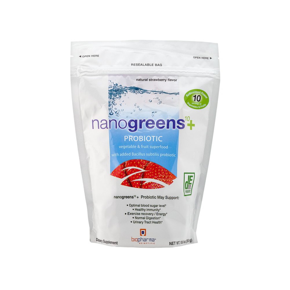 BioPharma Scientific NanoGreens+ Probiotic - Strawberry 300 Grams