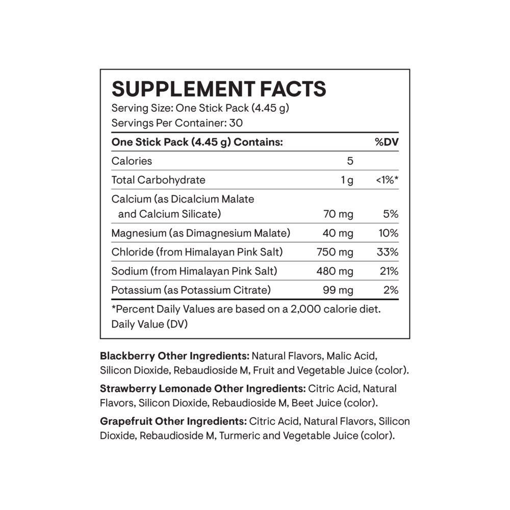 Thorne Daily Electrolytes Variety Pack, Blackberry, Strawberry Lemonade, Grapefruit 30 packets
