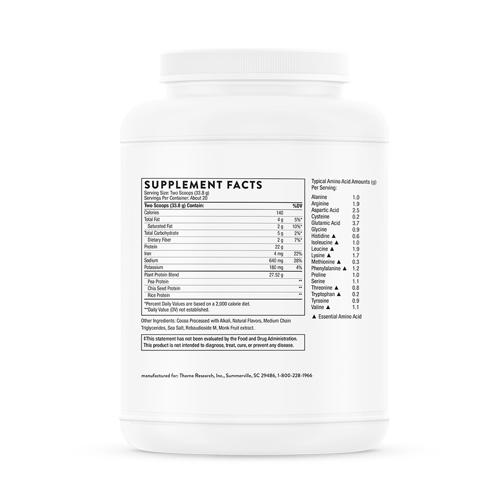 Thorne Plant Protein, Chocolate Flavored 676g