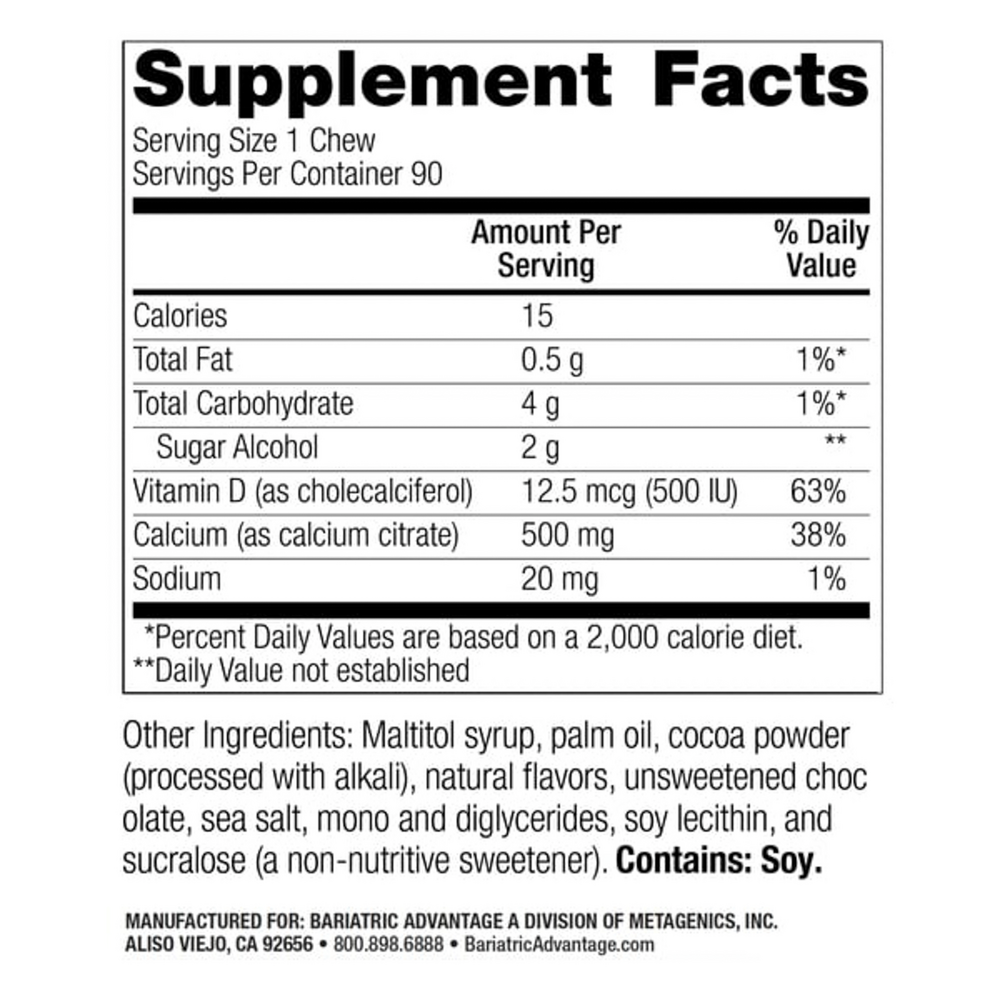 Bariatric Advantage Calcium Citrate Chewy 500mg Chocolate 90 chewables