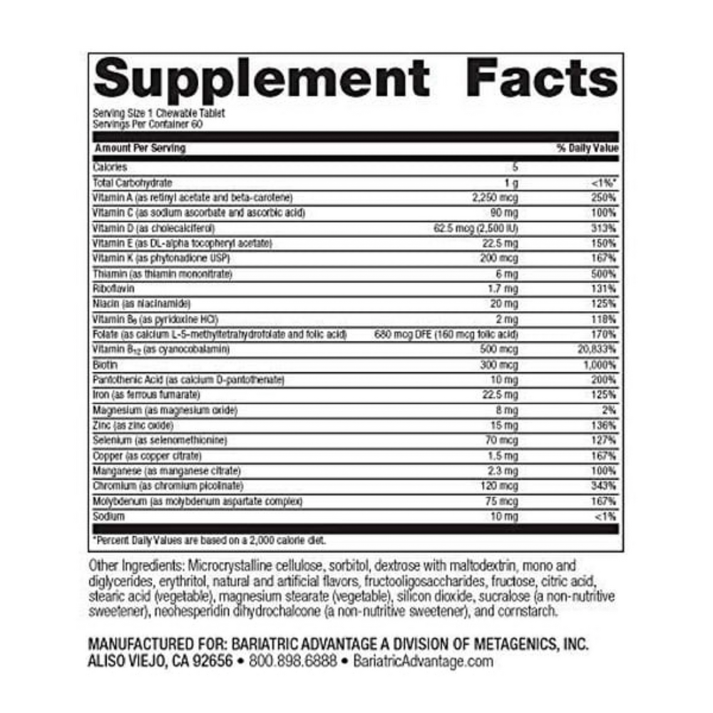 Bariatric Advantage Chewable High ADEK with Iron Tropical Fruit 60 tablets