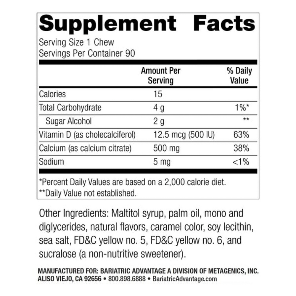 Bariatric Advantage Calcium Citrate Chewy 500mg Caramel 90 chewables