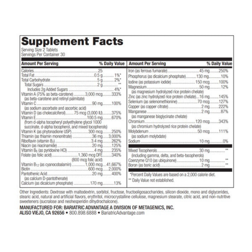 Bariatric Advantage Advanced Multi EA Chewable Mixed Fruit 60 tablets