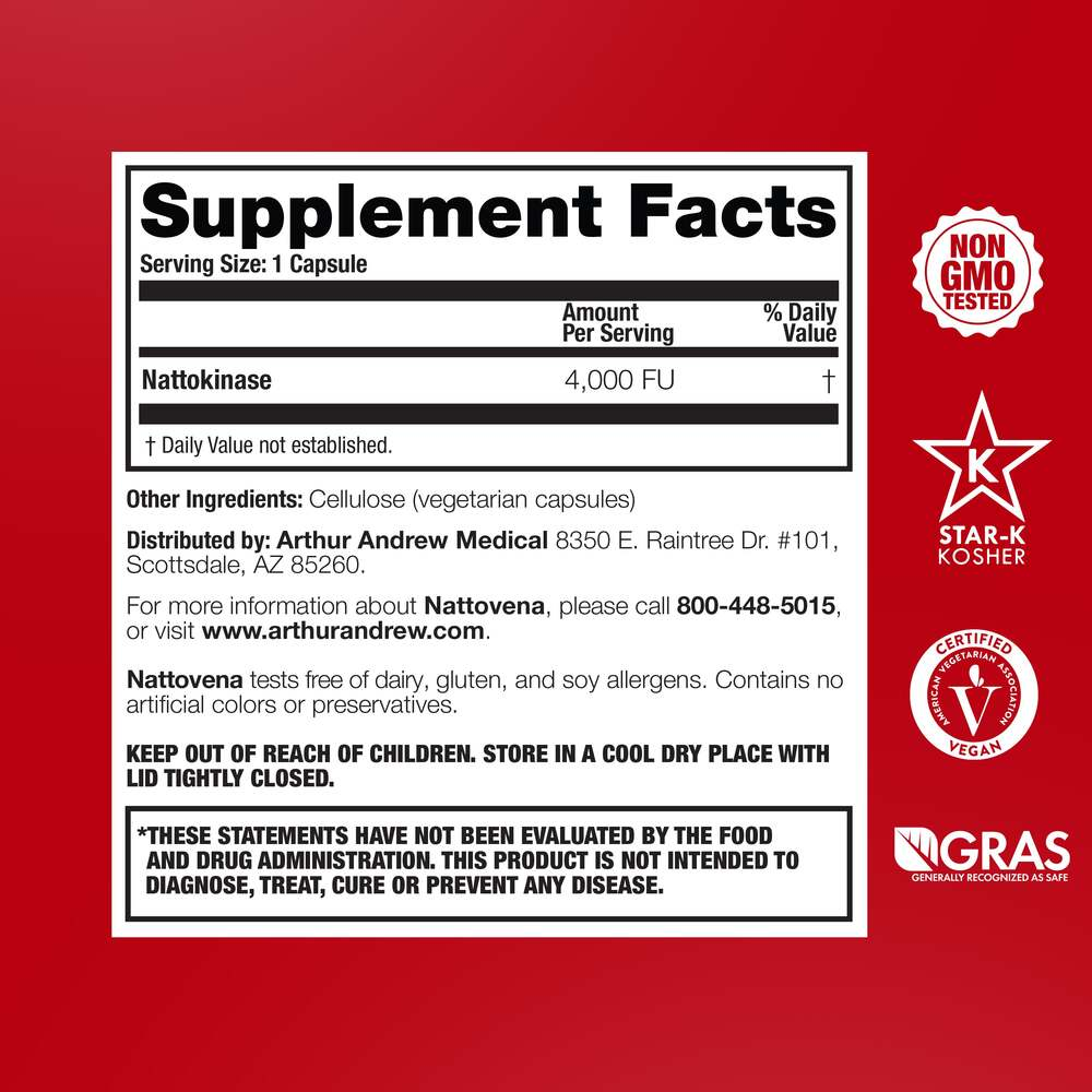Arthur Andrew Medical Nattovena 4,000 FU/cap 180 capsules