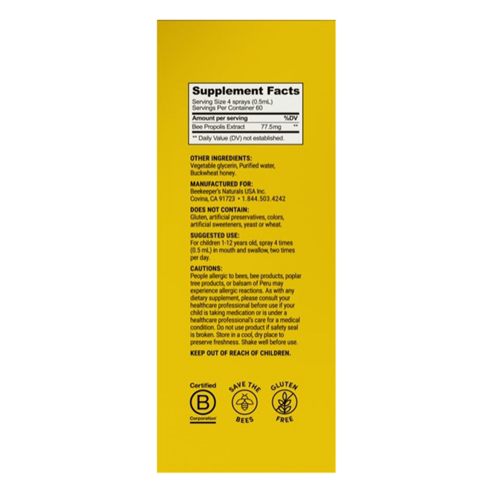 Beekeeper's Naturals Propolis Throat Spray for Kids 30 Milliliters