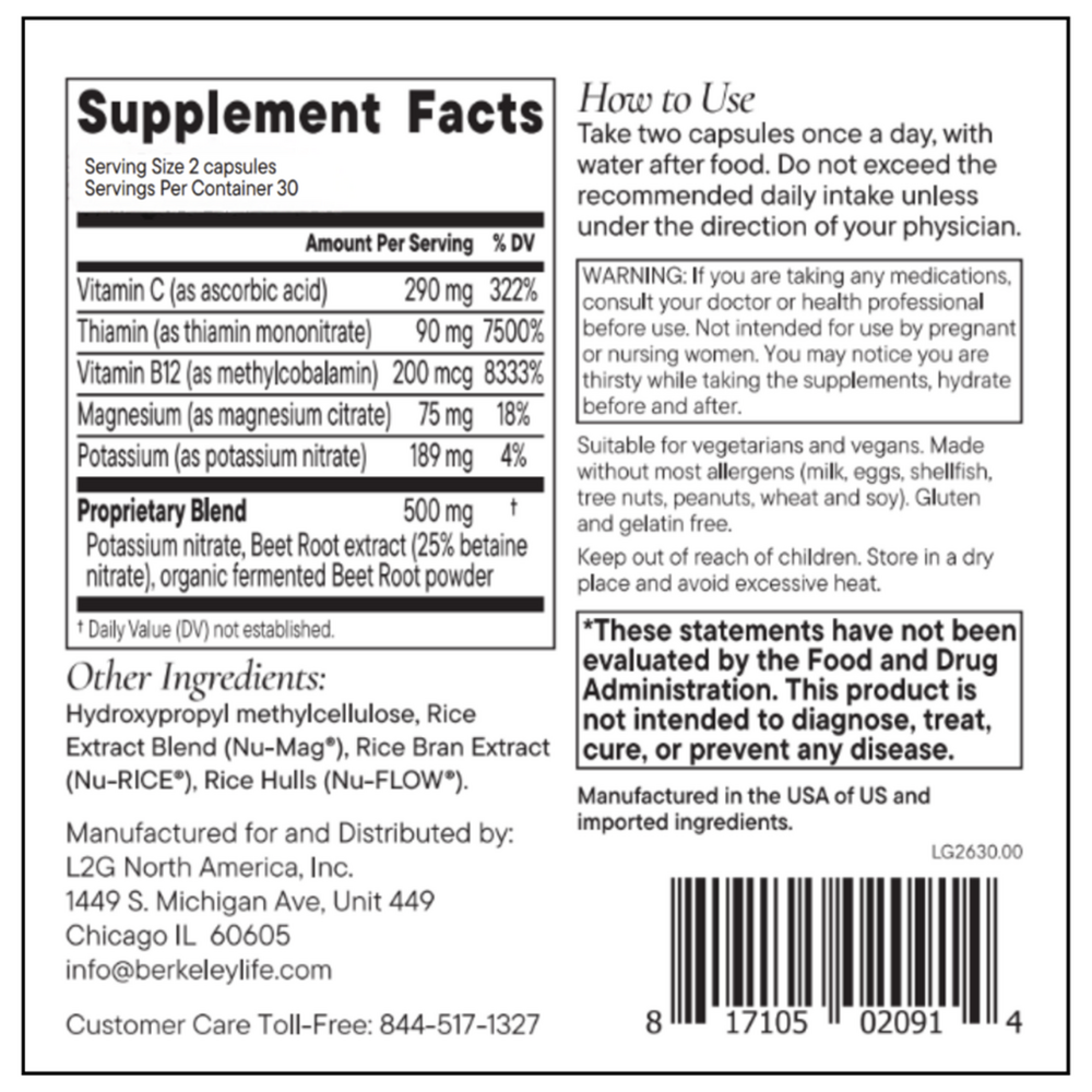 Berkeley Life Nitric Oxide Support 60 capsules