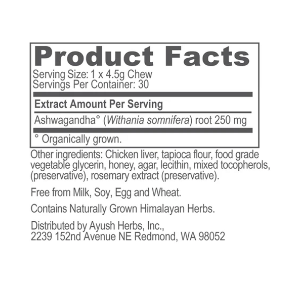 Ayush Herbs Pet Ashwagandha Calming Support* Chews, Chicken Flavored 30 Chewables