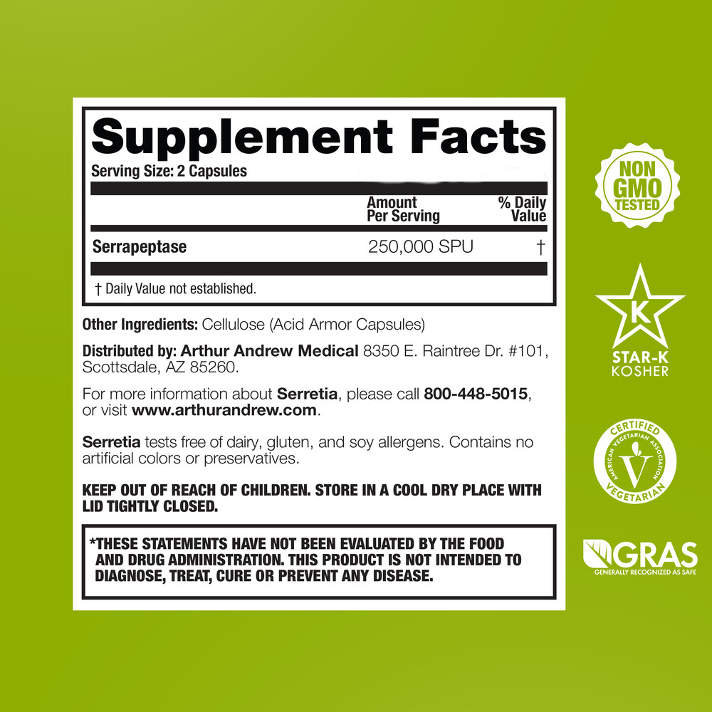 Arthur Andrew Medical Serretia - Pure Serrapeptase 250,000 SPU 30 capsules