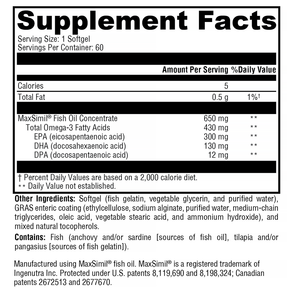 XYMOGEN Omega MonoPure 650 EC (Fish Oil) 60 softgels