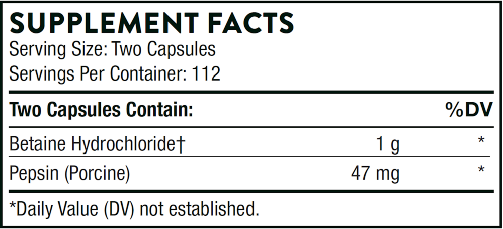 Thorne Betaine HCL & Pepsin 225 capsules