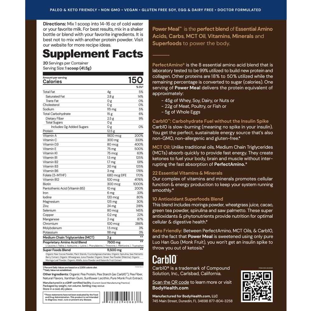 BodyHealth PerfectAmino® Power Meal, Chocolate 830 Grams