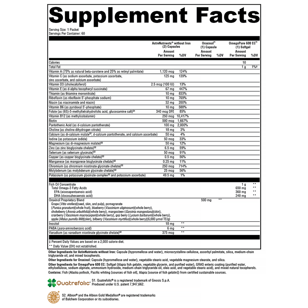 XYMOGEN ActivEssentials (Daily Multivitamin Dose Packet) 60 packets