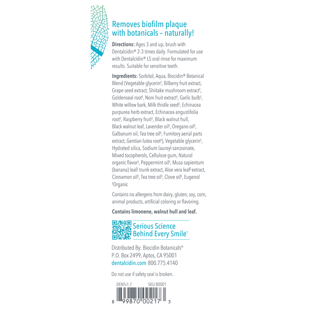 Biocidin Botanicals Dentalcidin Oral Microbiome Toothpaste with Biocidin 3oz