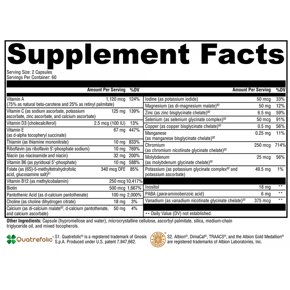 XYMOGEN ActivNutrients Without Iron (Multivitamin) 120 capsules