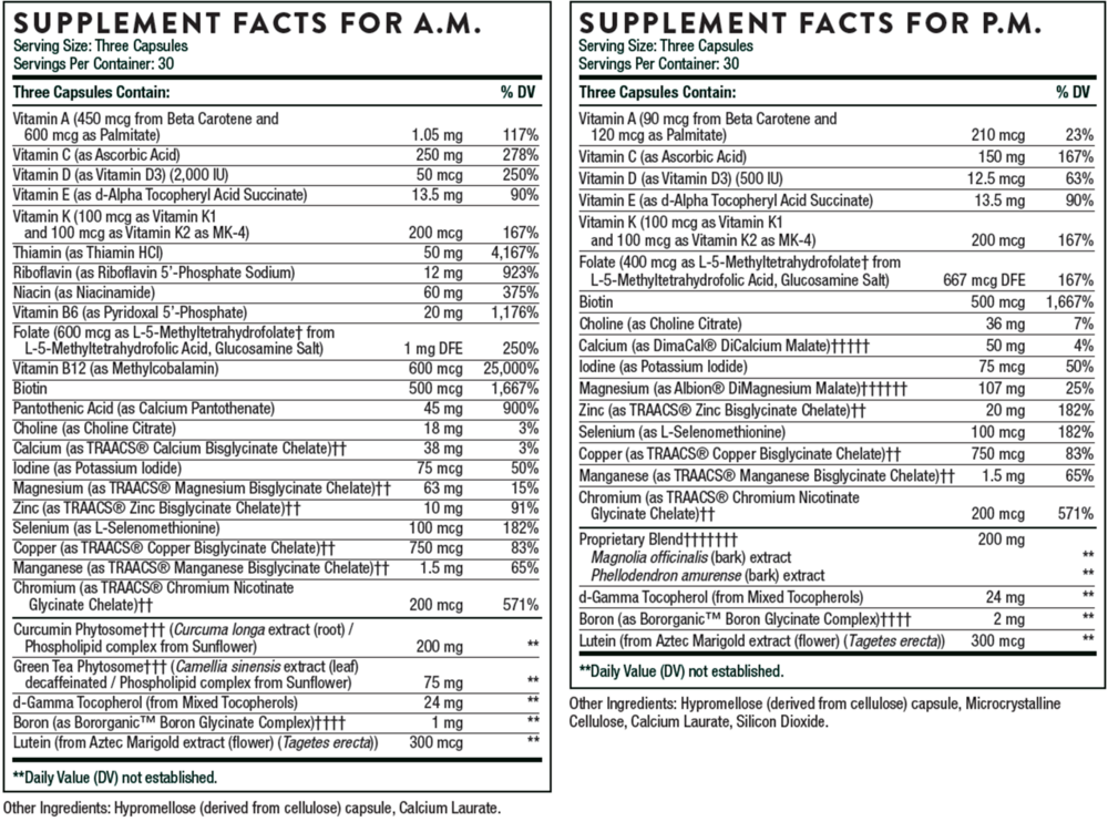 Thorne Multi-Vitamin Elite A.M. P.M NSF Kit 90 capsules