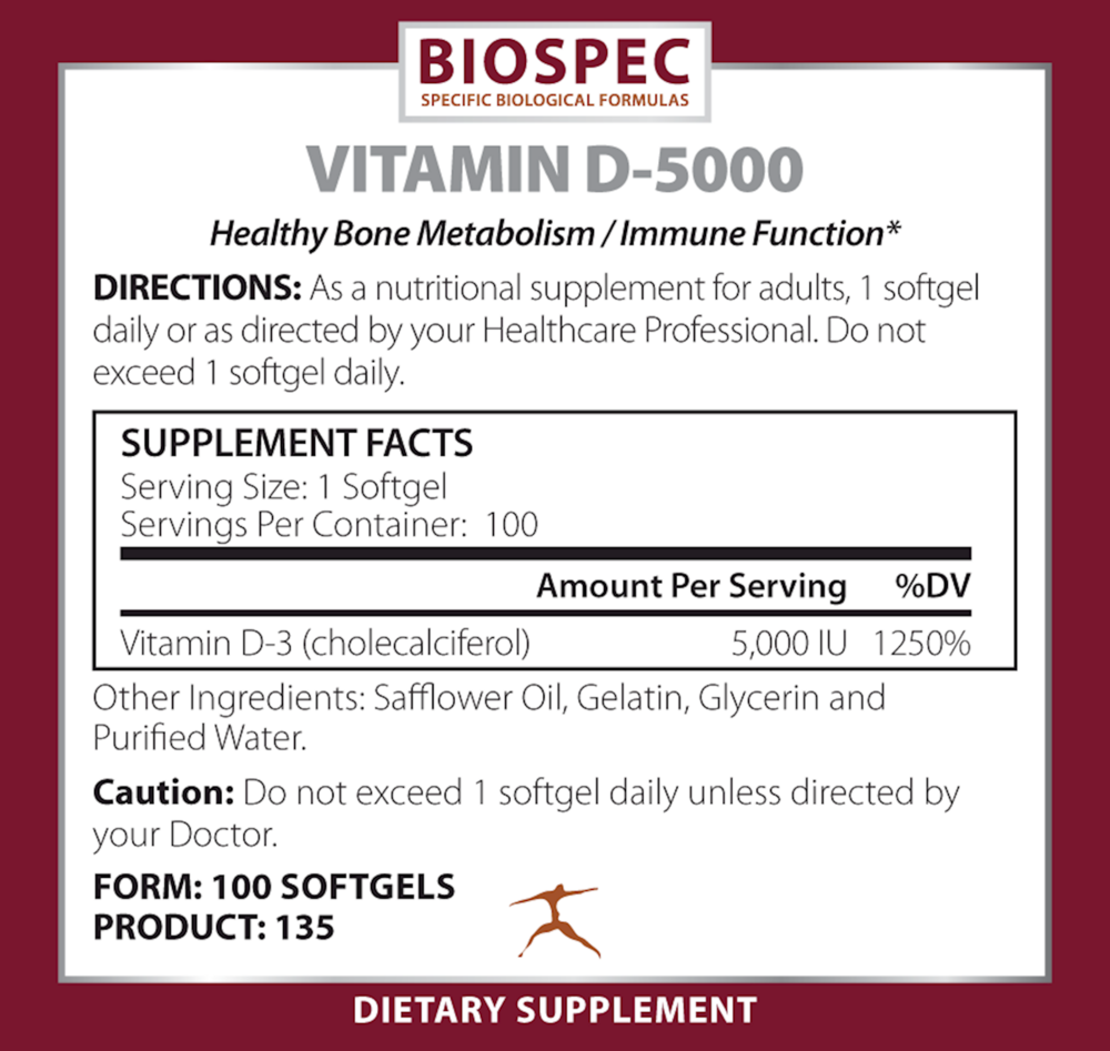 Biospec Nutritionals Vitamin D3 5000 100 Softgels