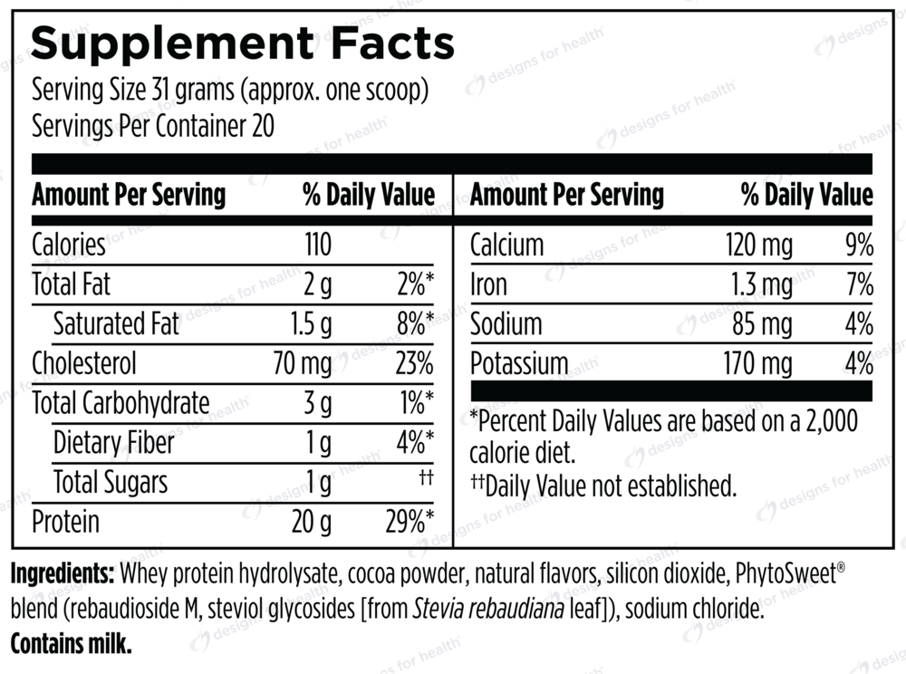 Designs For Sport Hydrolyzed Whey Protein Powder, Chocolate 620g