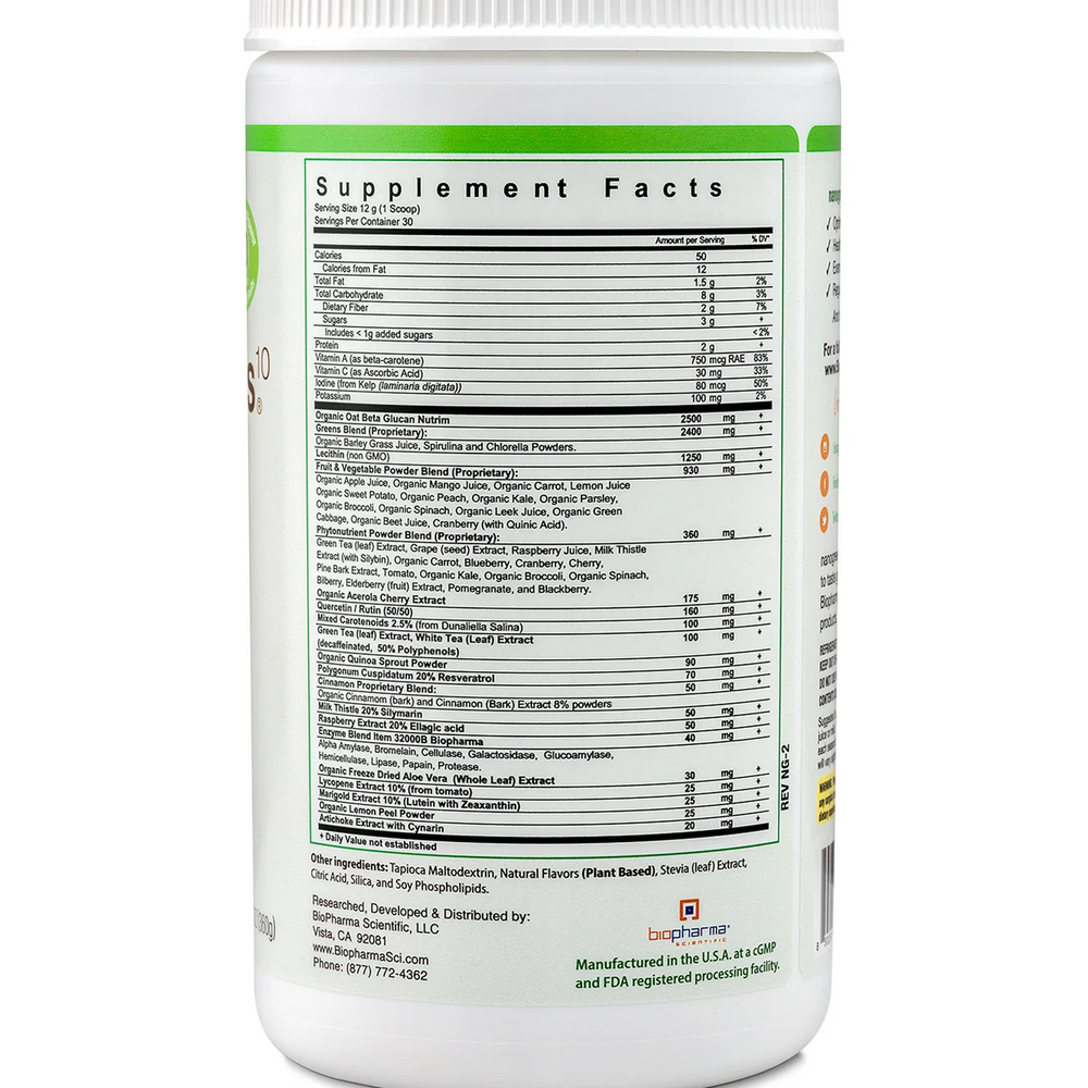 BioPharma Scientific NanoGreens10 Green Apple 360 Grams