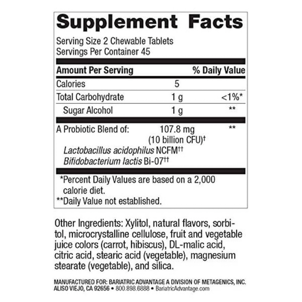 Bariatric Advantage Chewable FloraVantage Probiotic Grape 90 tablets
